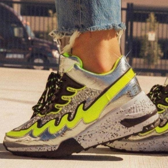 Vicious Heeled Fashion Sneakers in Silver & Lime - Picture 9 of 9